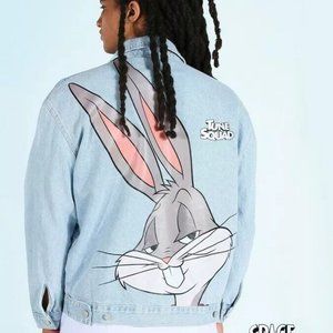 Premium Oversized Space Jam Looney Tunes Bugs Mens Denim Jacket M - Very Rare